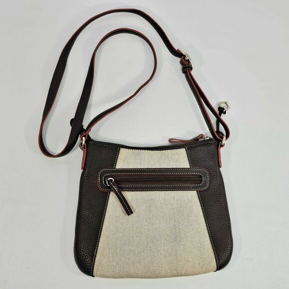 Brighton Brown & Cream Canvas Leather Crossbody Bag with Floral Lining - Picture 2 of 10